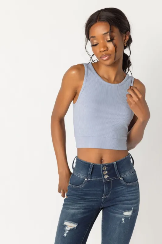 Ribbed Sleeveless Crop Top with Open Tie-Back sold by Eclipse