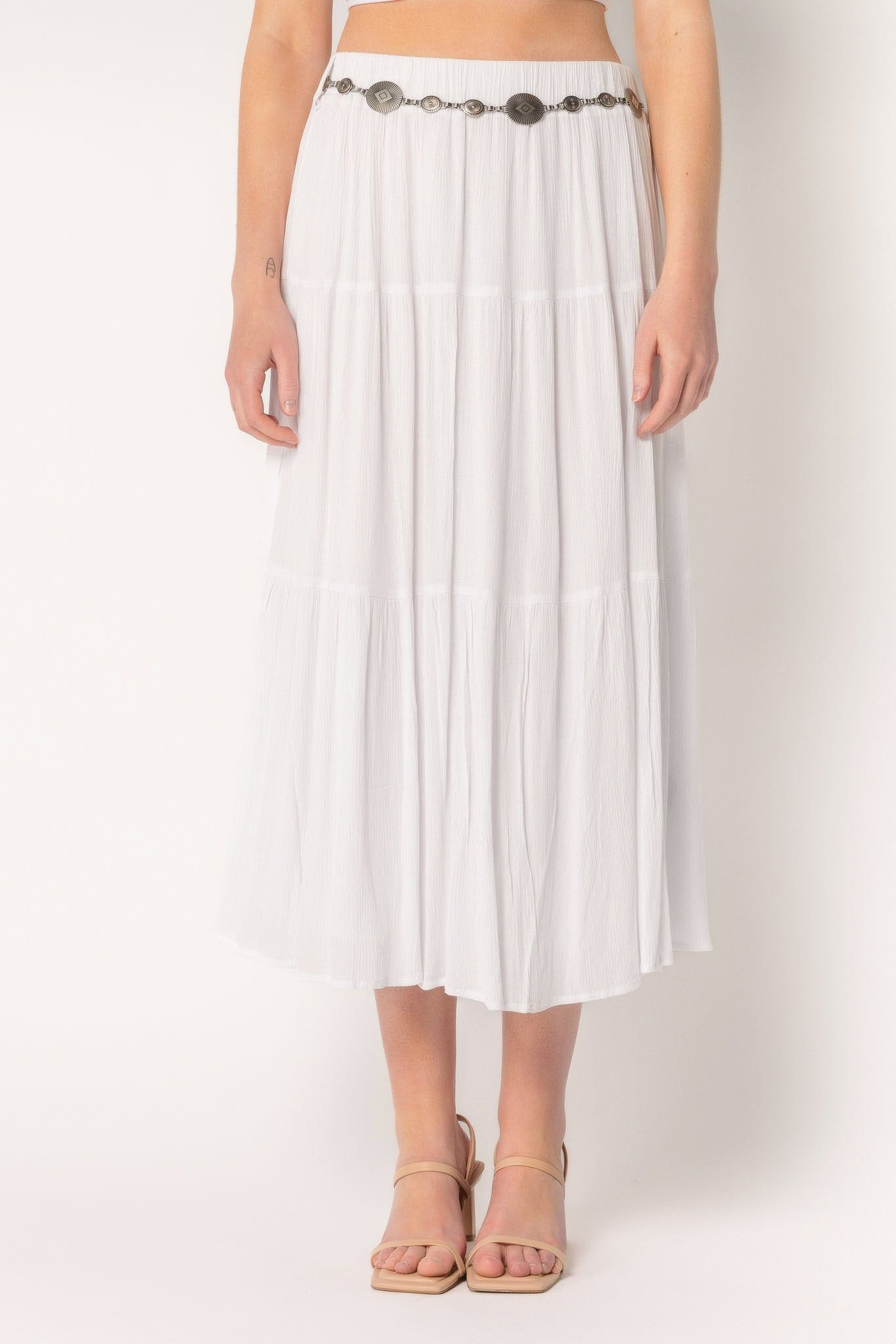 White Gauze Peasant Maxi Skirt with Metal Belt sold by Eclipse product image thumbnail 2