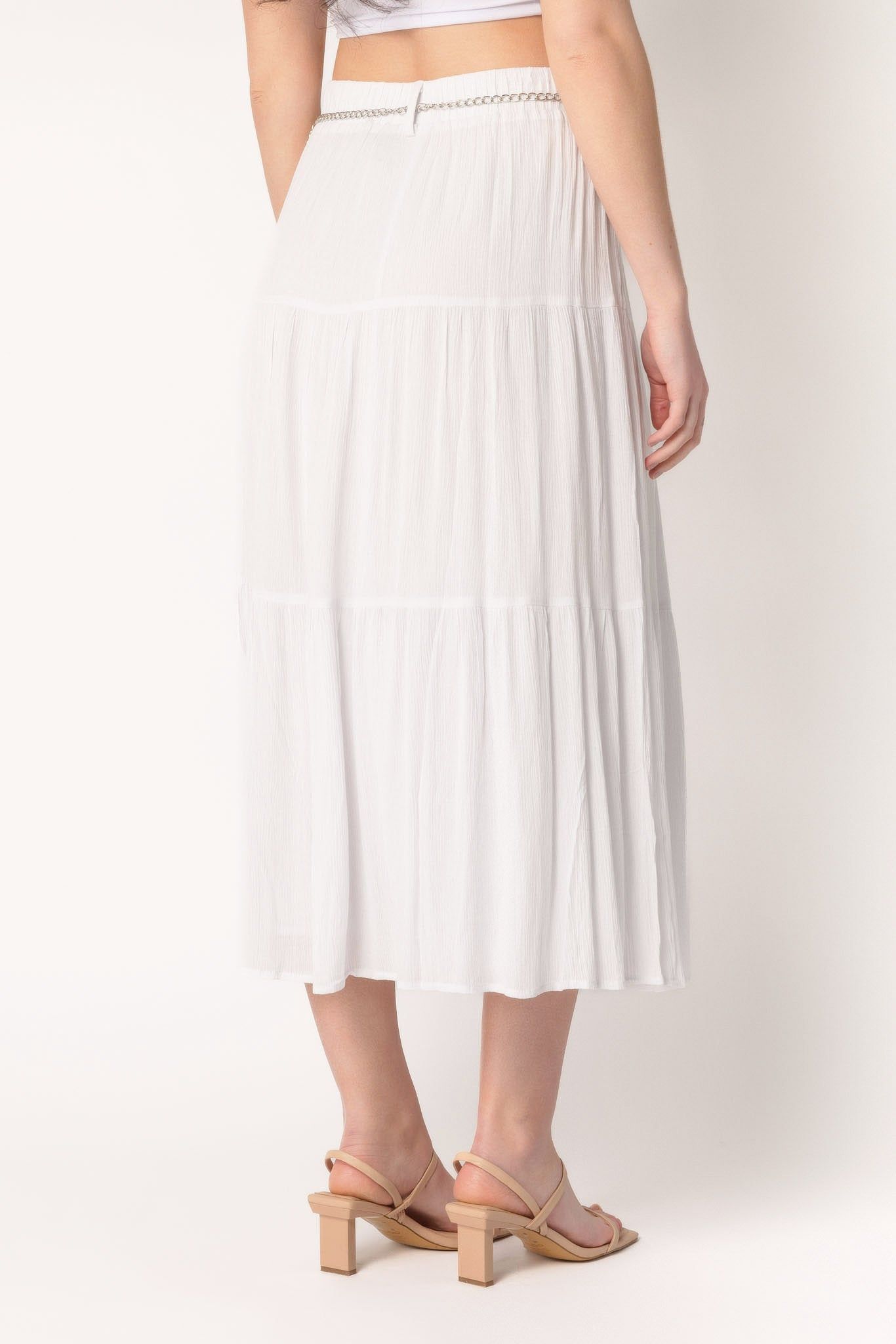 White Gauze Peasant Maxi Skirt with Metal Belt sold by Eclipse product image thumbnail 3