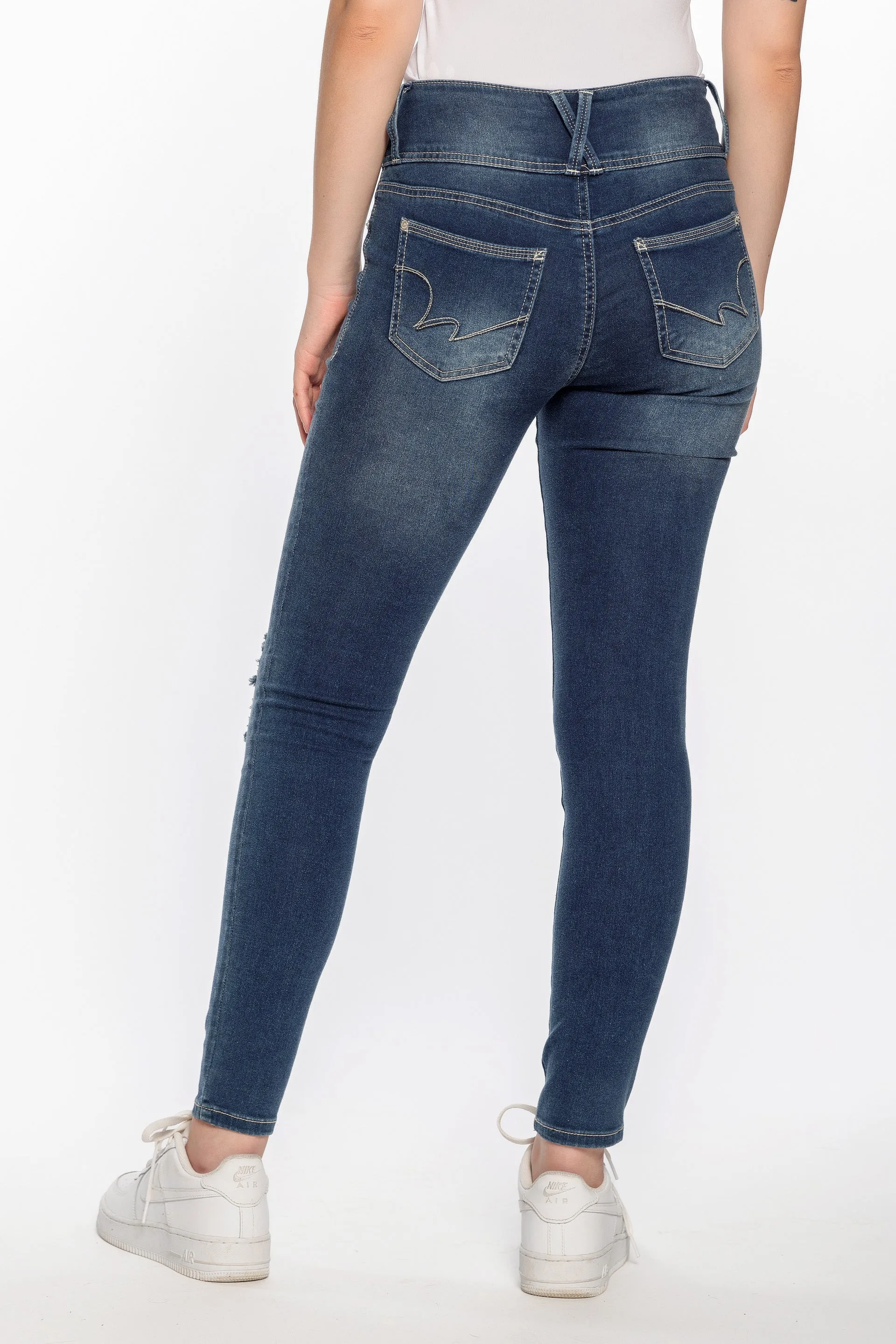 WallFlower Iris Wash Insta-Soft Sassy Skinny Distressed High-Rise Jegging with Triple Button Fly sold by Eclipse product image thumbnail 2