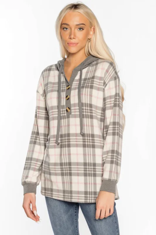 Brushed Plaid Half-Placket Hoodie sold by Eclipse