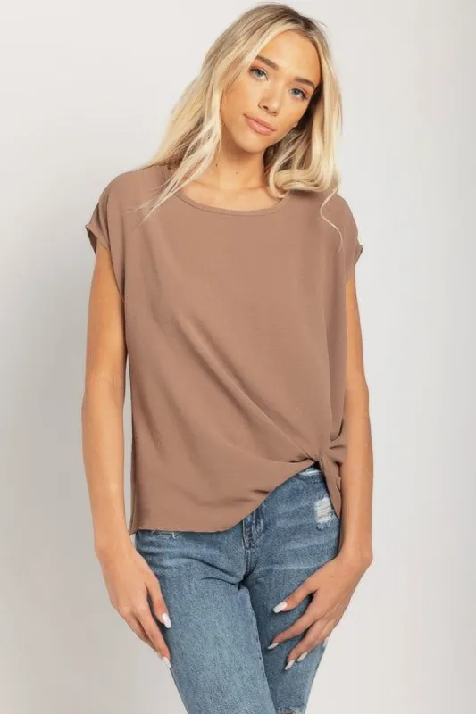 Airflow Short Sleeve Blouse with Knotted Hem sold by Eclipse