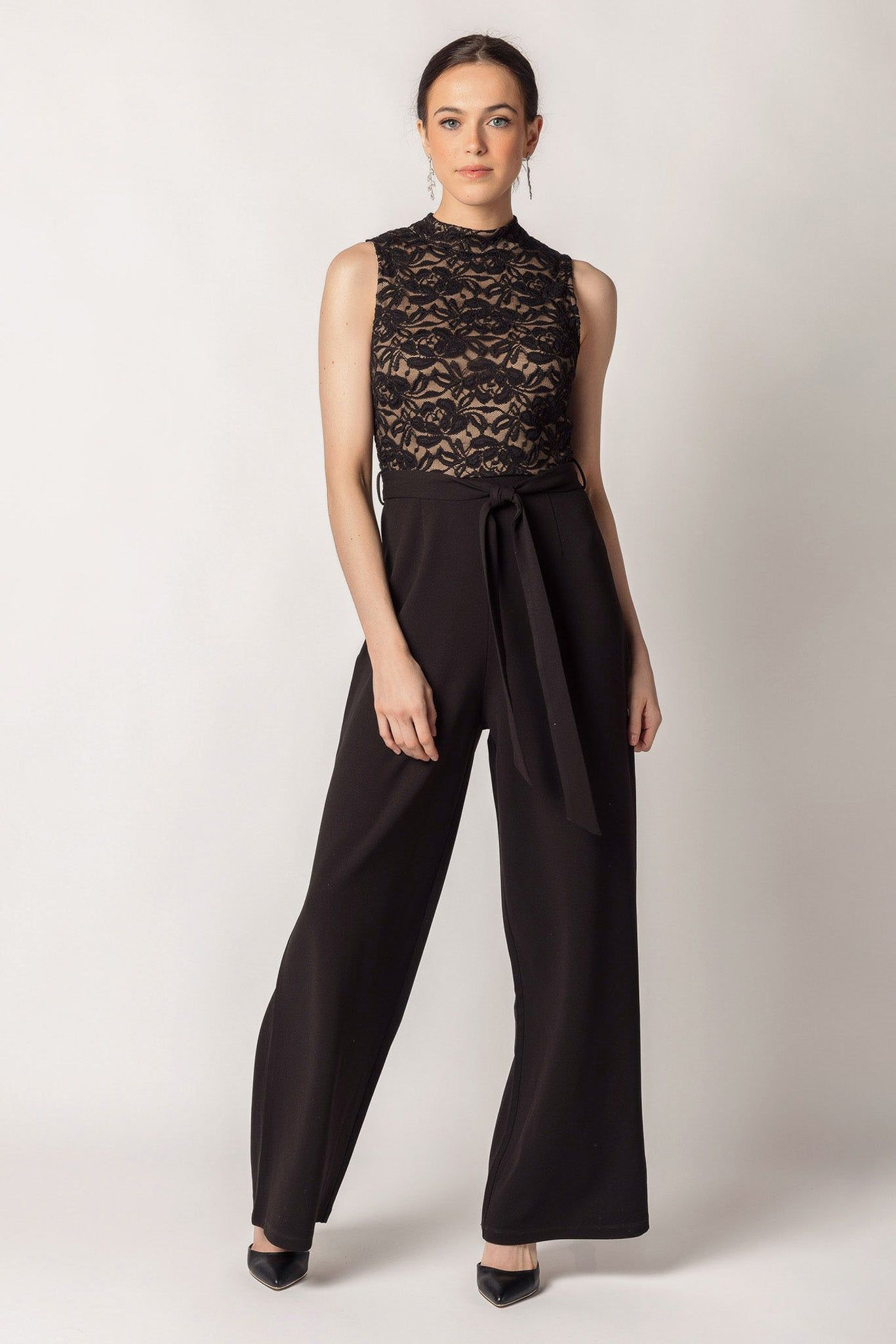 Sleeveless Lace Jumpsuit with Tie-Belt sold by Eclipse