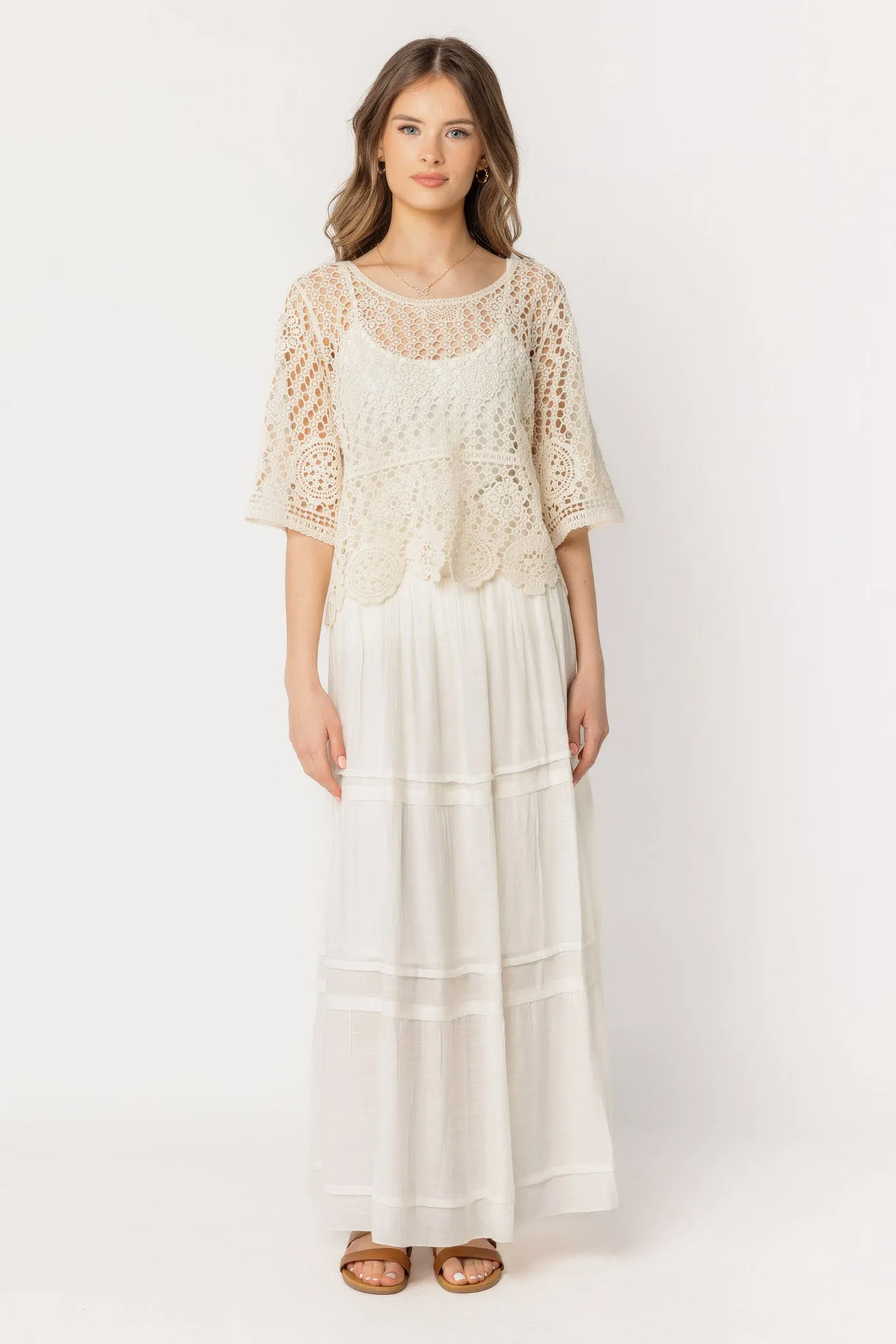 Gauze Tiered Maxi Skirt with Smocked Waistband sold by Eclipse product image thumbnail 2