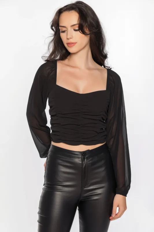 Ruched Crop Top with Chiffon Balloon Sleeves sold by Eclipse