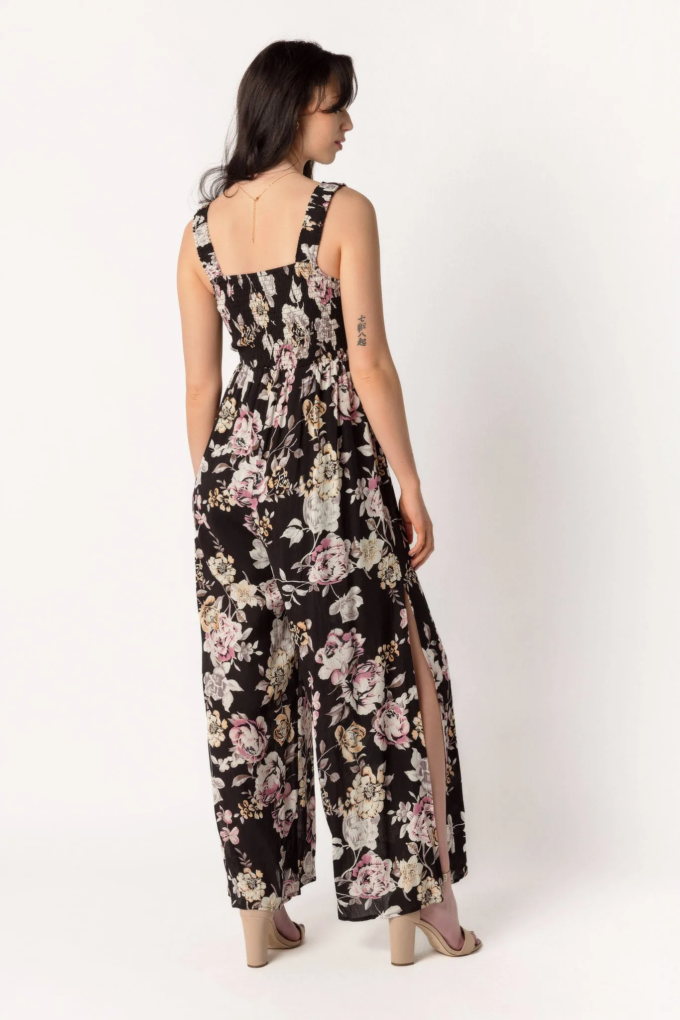 Floral Gauze Wide Strap Jumpsuit with Side Slits sold by Eclipse product image thumbnail 2