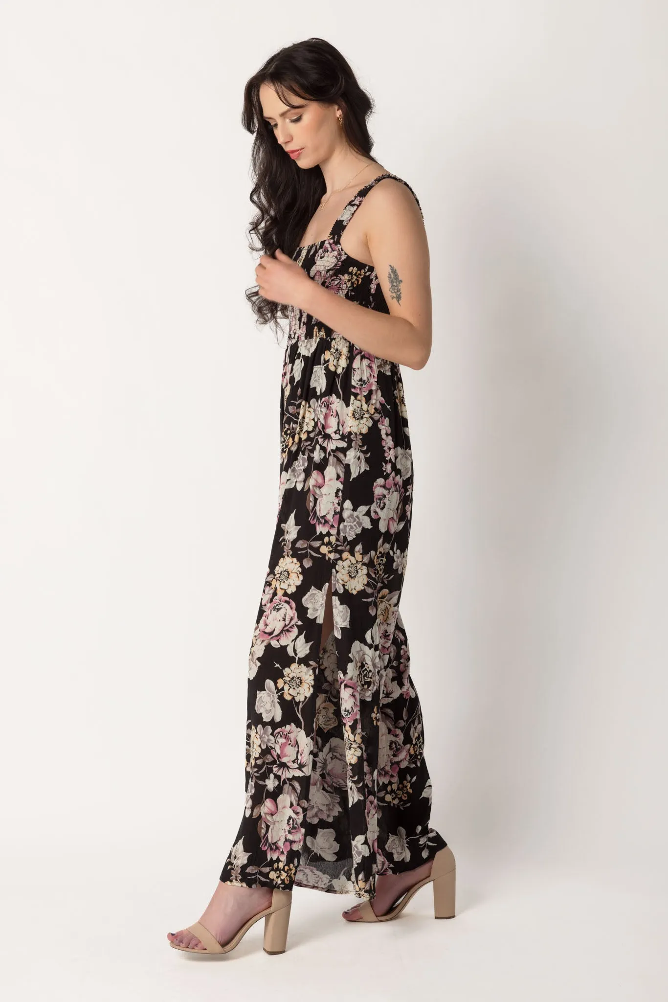Floral Gauze Wide Strap Jumpsuit with Side Slits sold by Eclipse product image thumbnail 4