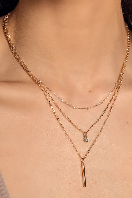 Three Strand Necklace with Mini Pearls and Bar Pendant sold by Eclipse product image thumbnail 2