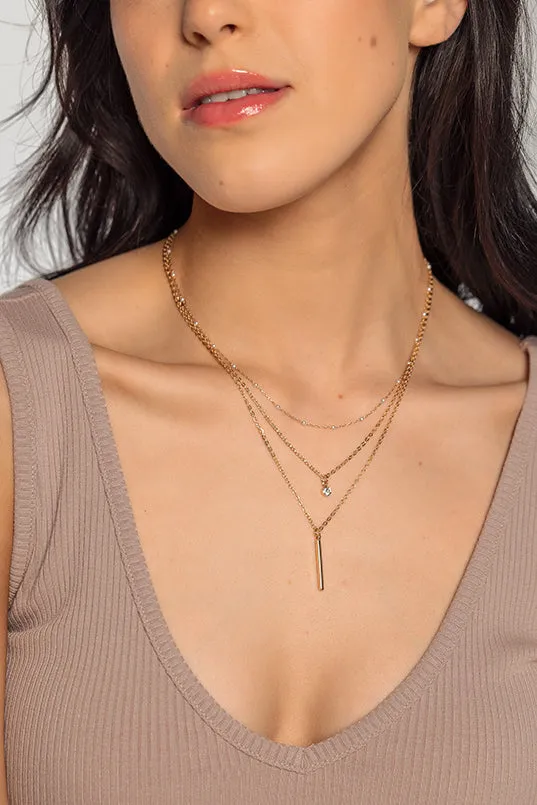 Three Strand Necklace with Mini Pearls and Bar Pendant sold by Eclipse