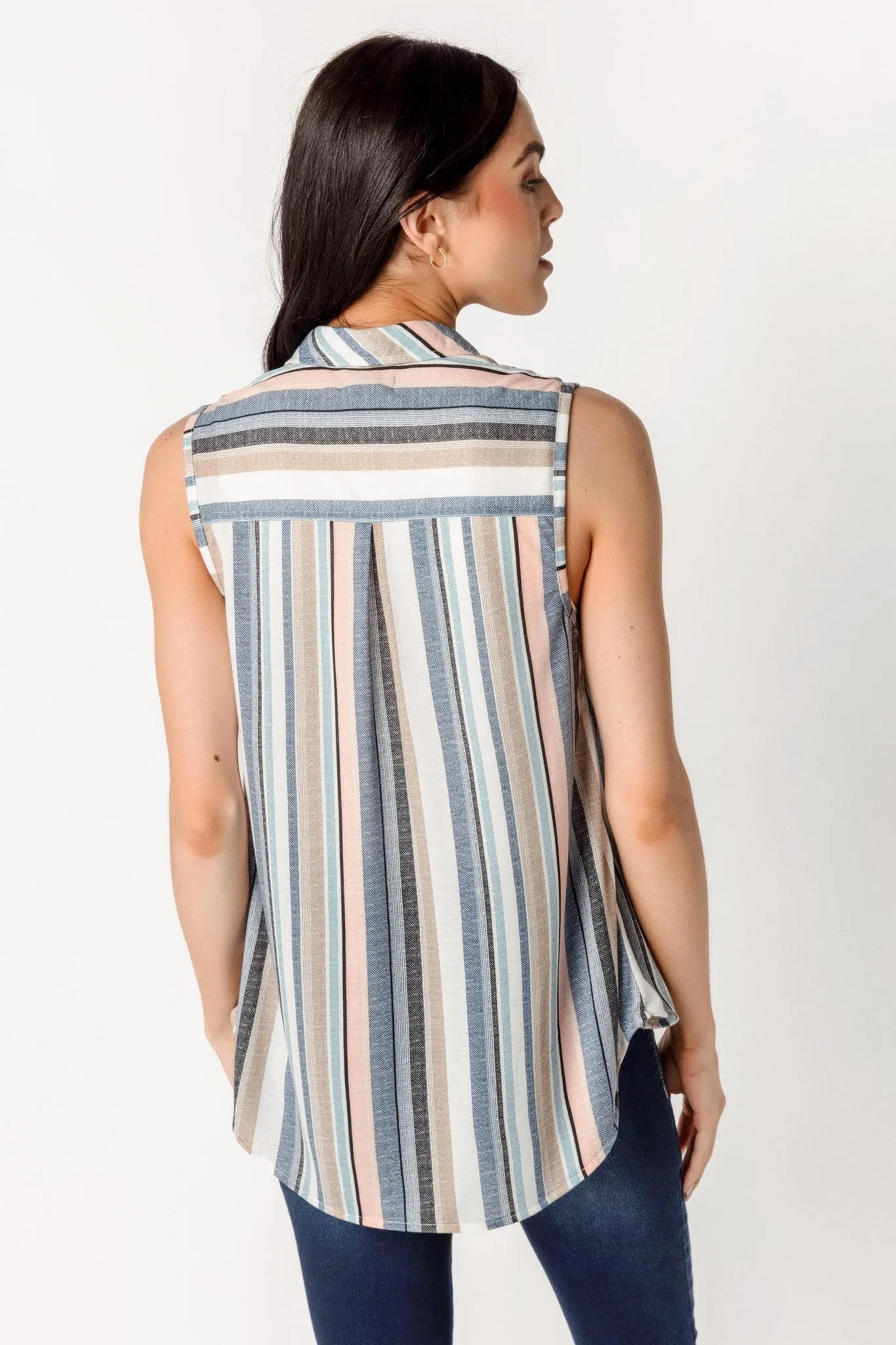Mauve & Navy Stripe Sleeveless Shirt sold by Eclipse product image thumbnail 2