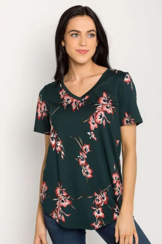 Orchid Print Short-Sleeve V-Neck Top sold by Eclipse