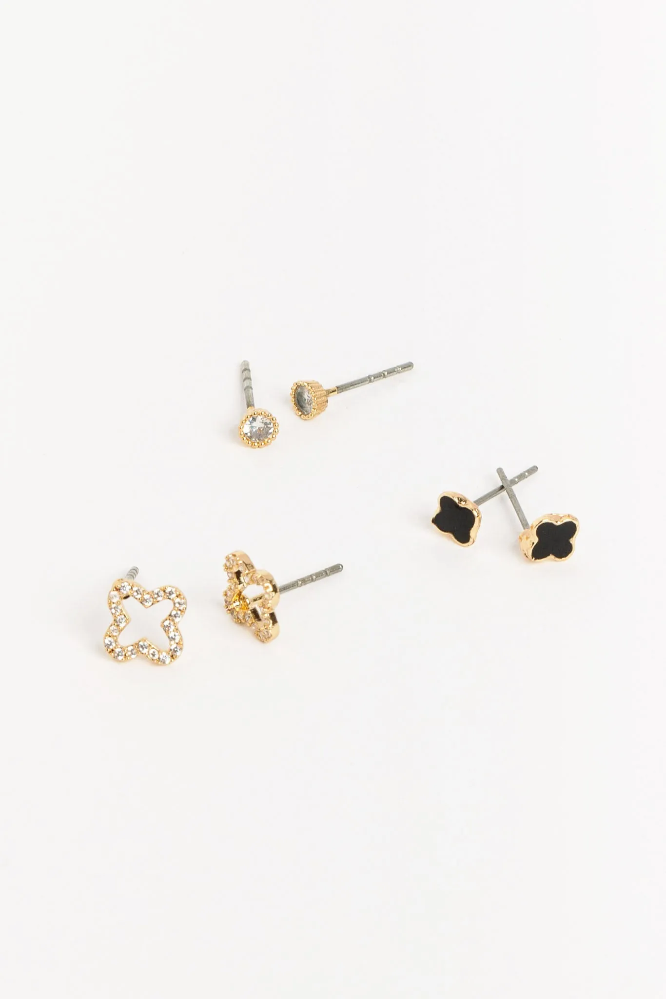 Clover and Rhinestone Stud Earring Set sold by Eclipse