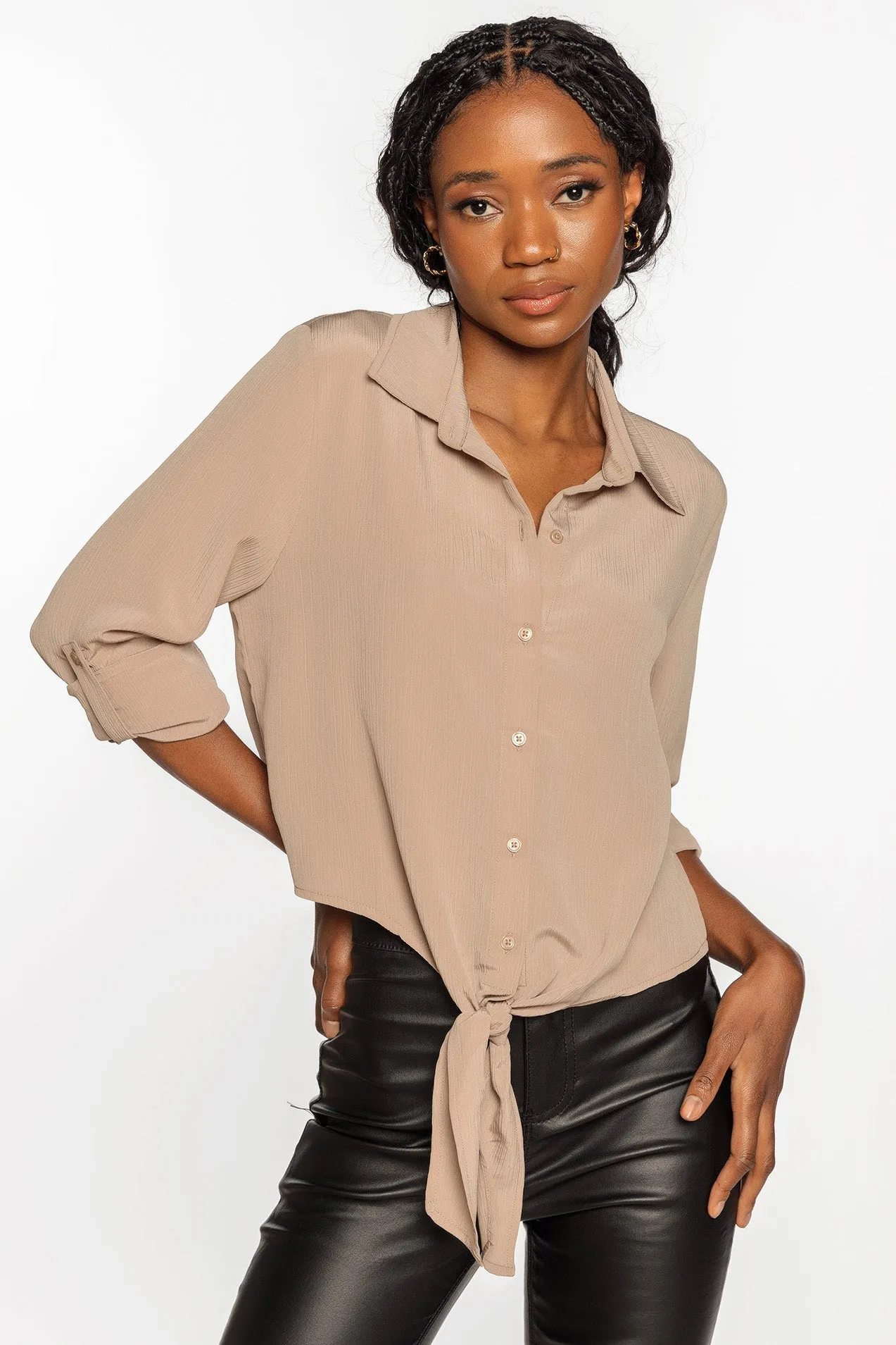 Crinkle Tie-Front Blouse sold by Eclipse