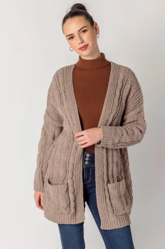 Chenille Cable Knit Open Cardigan sold by Eclipse