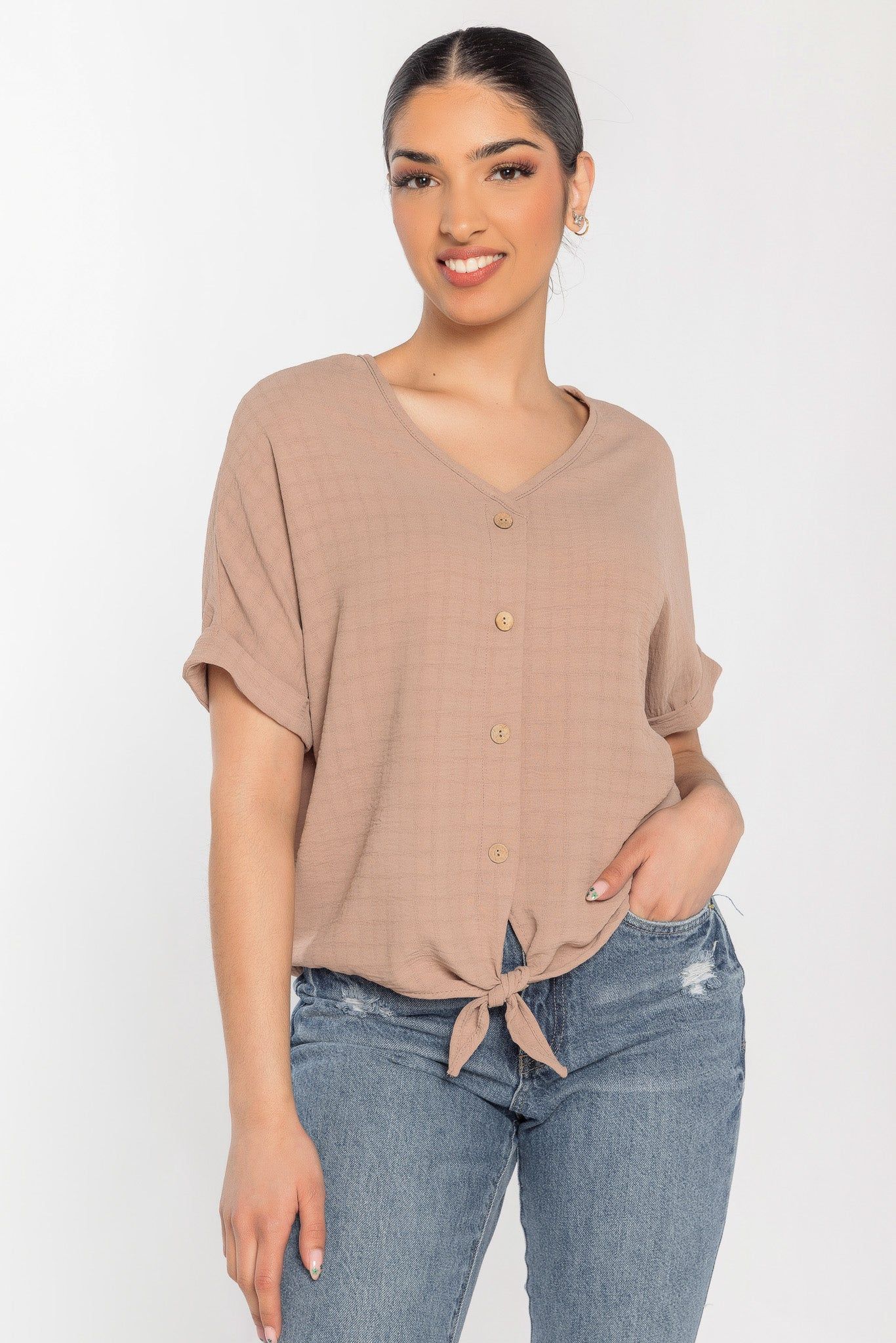 Airflow Plaid Tie-Front Blouse sold by Eclipse product image thumbnail 3