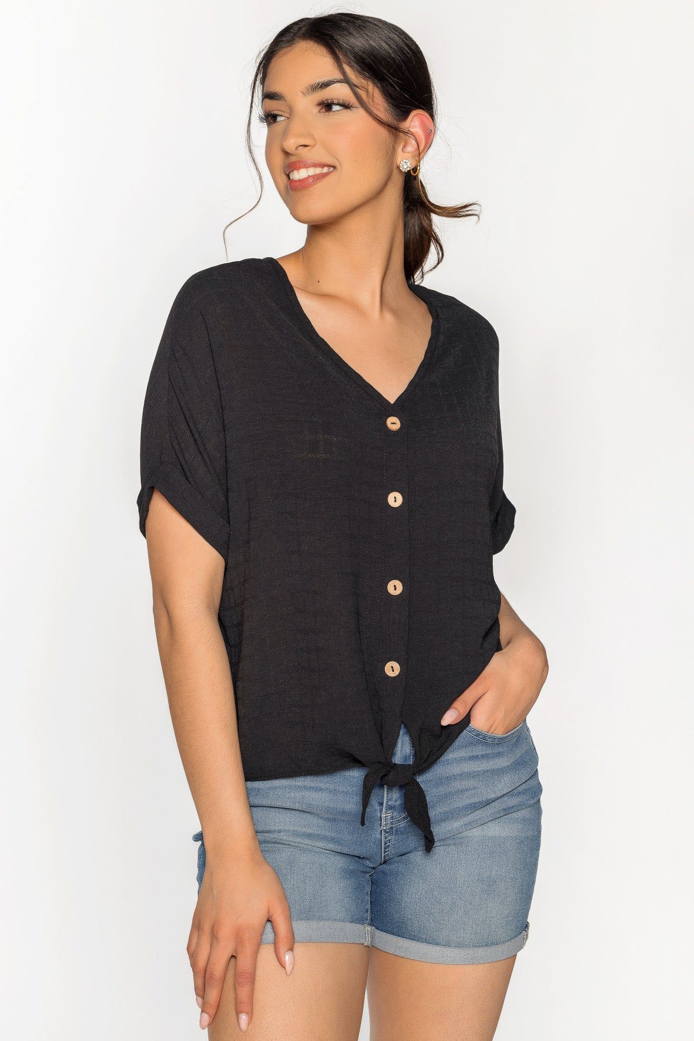 Airflow Plaid Tie-Front Blouse sold by Eclipse