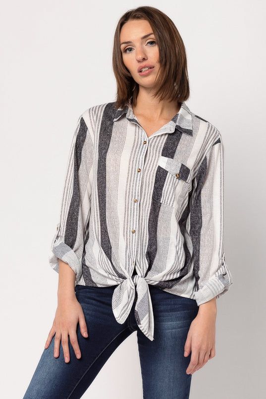Stripe Knit Shirt with Roll-Up Sleeves and Tie-Front sold by Eclipse product image thumbnail 2