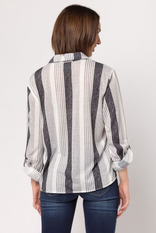 Stripe Knit Shirt with Roll-Up Sleeves and Tie-Front sold by Eclipse product image thumbnail 3
