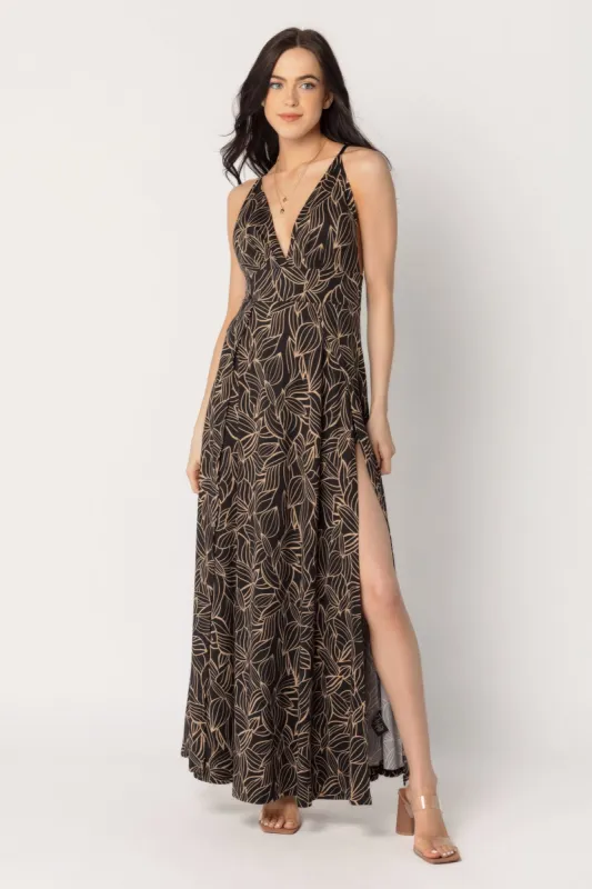 Leaf Print Brushed Maxi Dress with Shorts sold by Eclipse