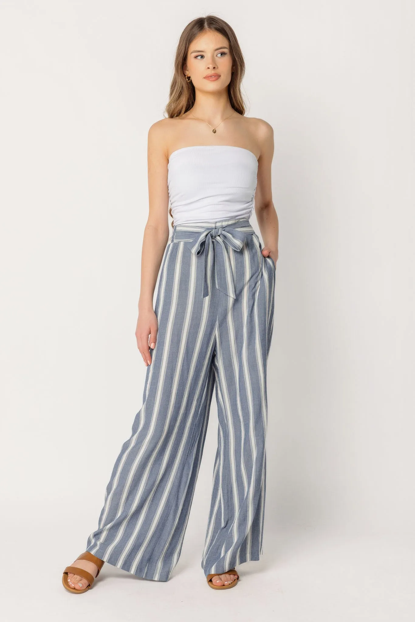 Stripe Palazzo Pant with Tie-Belt sold by Eclipse