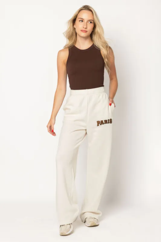 "Paris" Embroidered Wide Leg Sweatpant sold by Eclipse