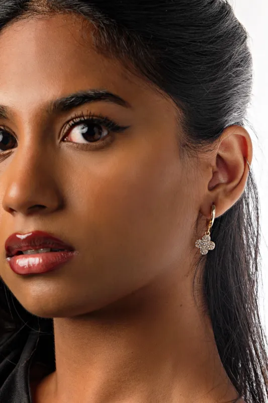 Rhinestone Clover Hoop Earrings sold by Eclipse