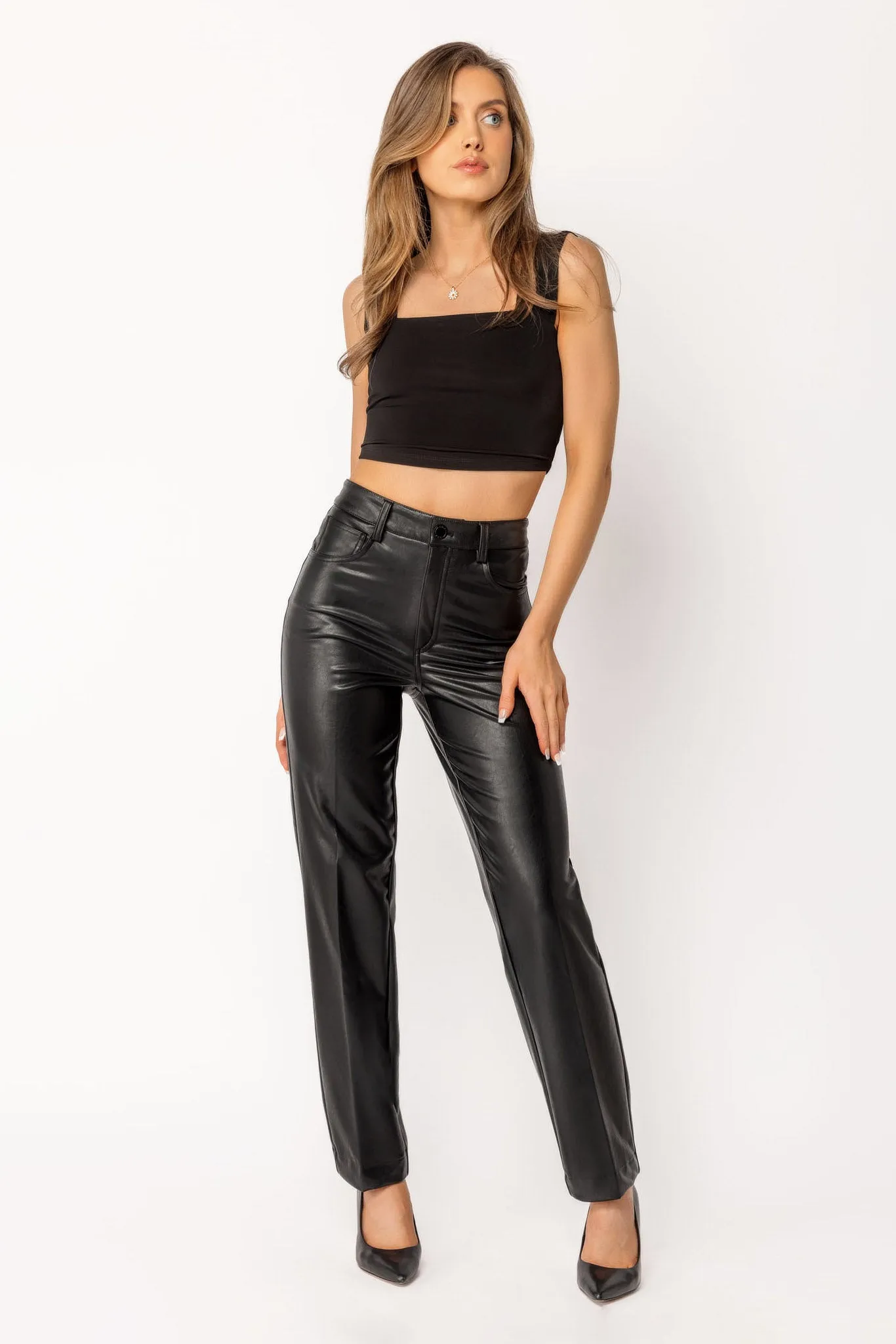 High-Rise Faux Leather Straight-Leg Pant sold by Eclipse