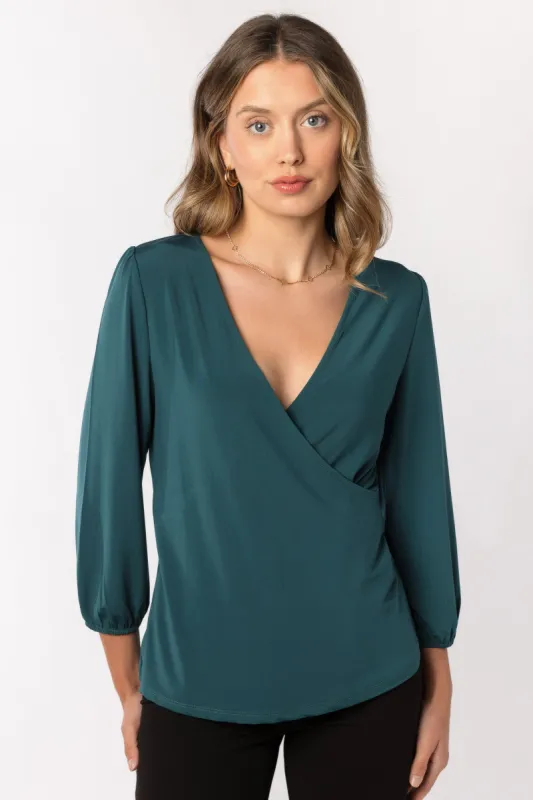 3/4 Balloon Sleeve Crossover Top sold by Eclipse