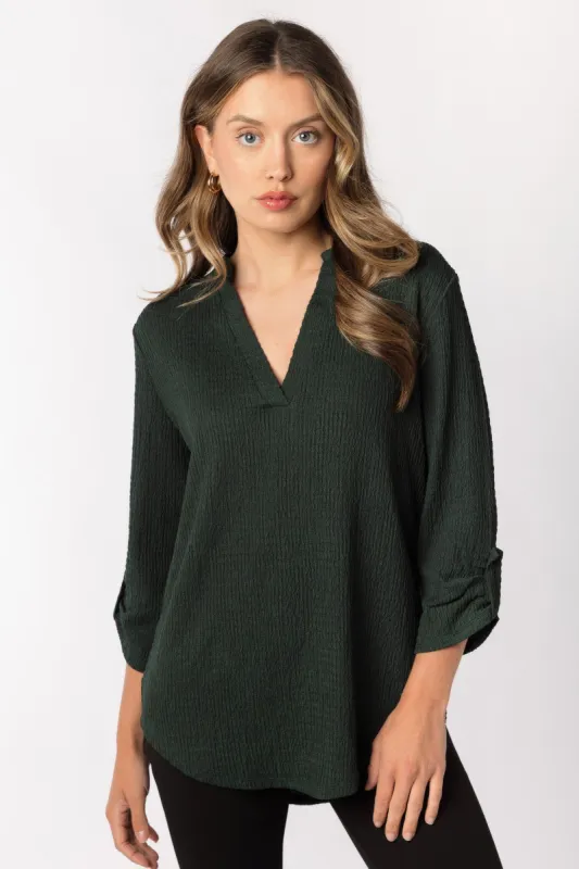 Textured V-Neck Blouse with Roll Tab sleeves sold by Eclipse