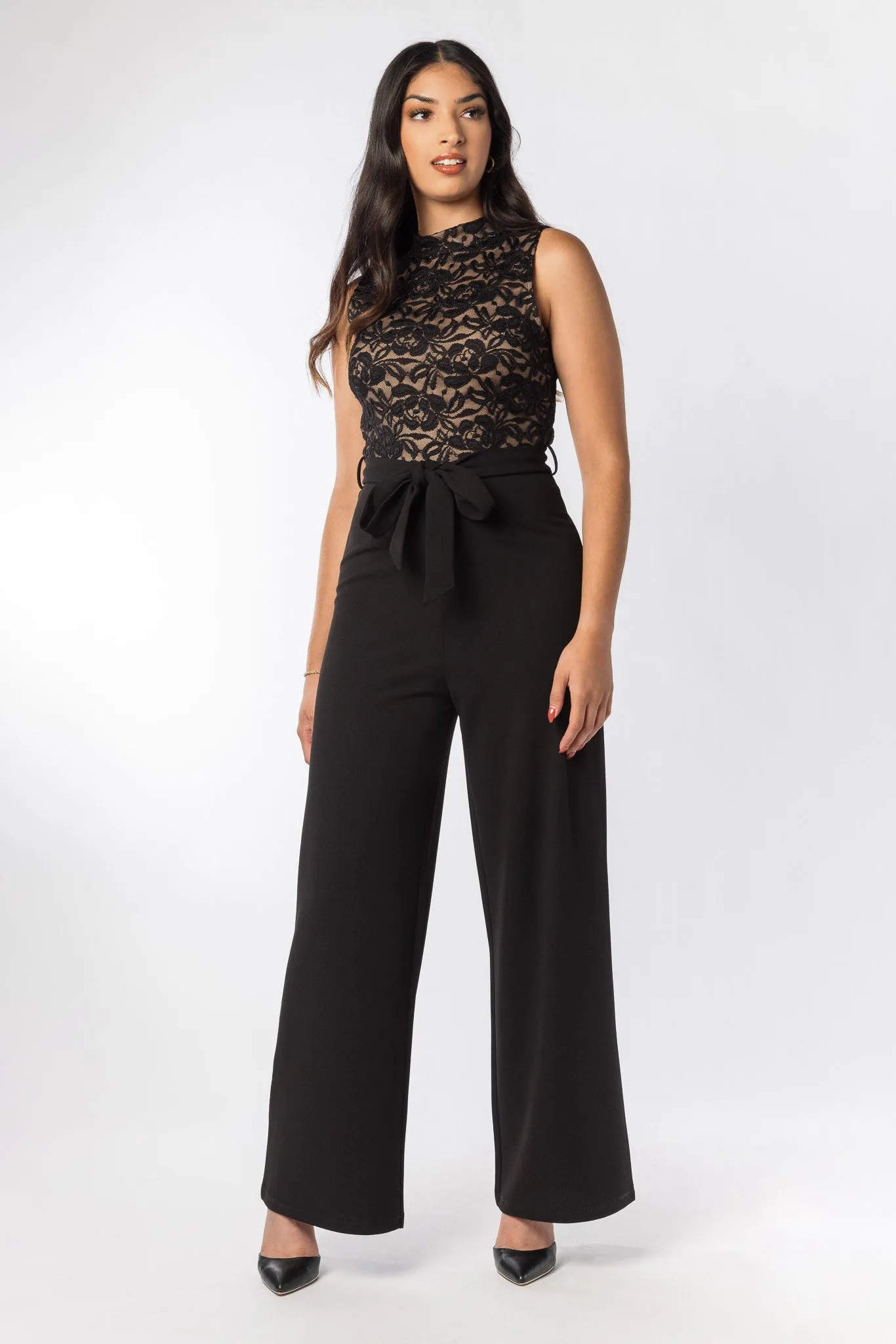 Mockneck Sleeveless Jumpsuit with Tie-Belt sold by Eclipse
