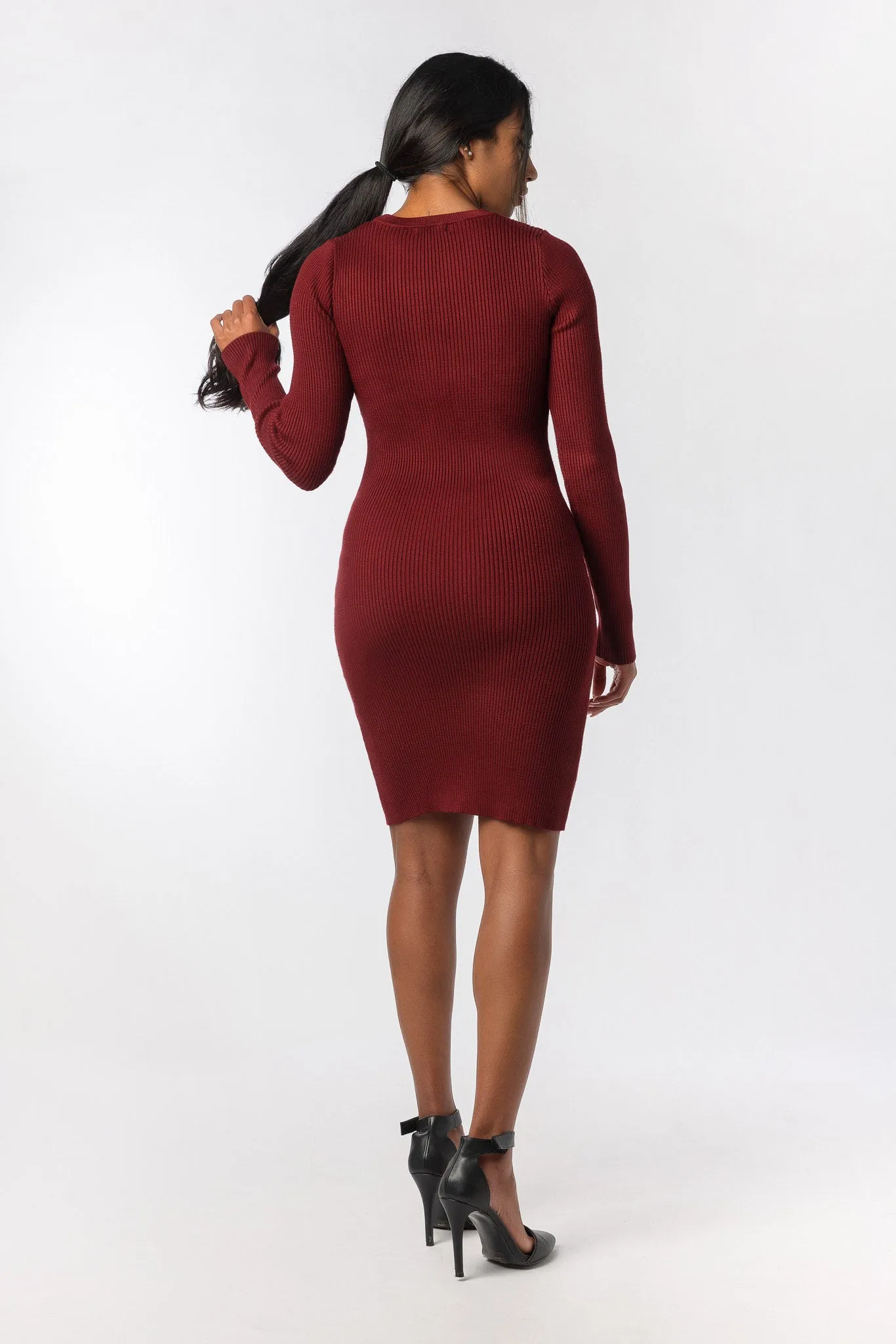 Ribbed Crew Neck Long Sleeve Bodycon Mini Dress sold by Eclipse product image thumbnail 5