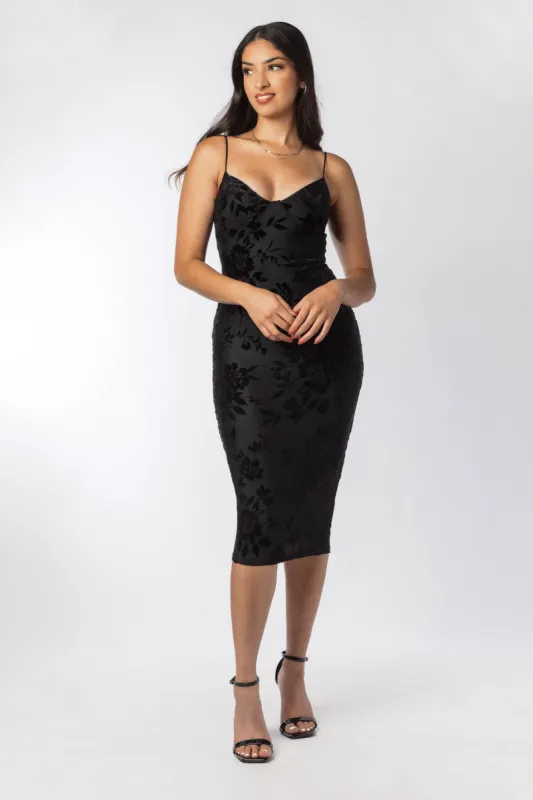 Floral Velvet Spaghetti Strap Midi Dress sold by Eclipse
