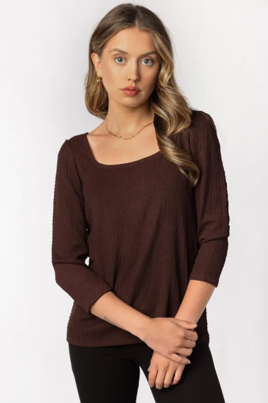3/4 Sleeve Textured Square Neck Top sold by Eclipse