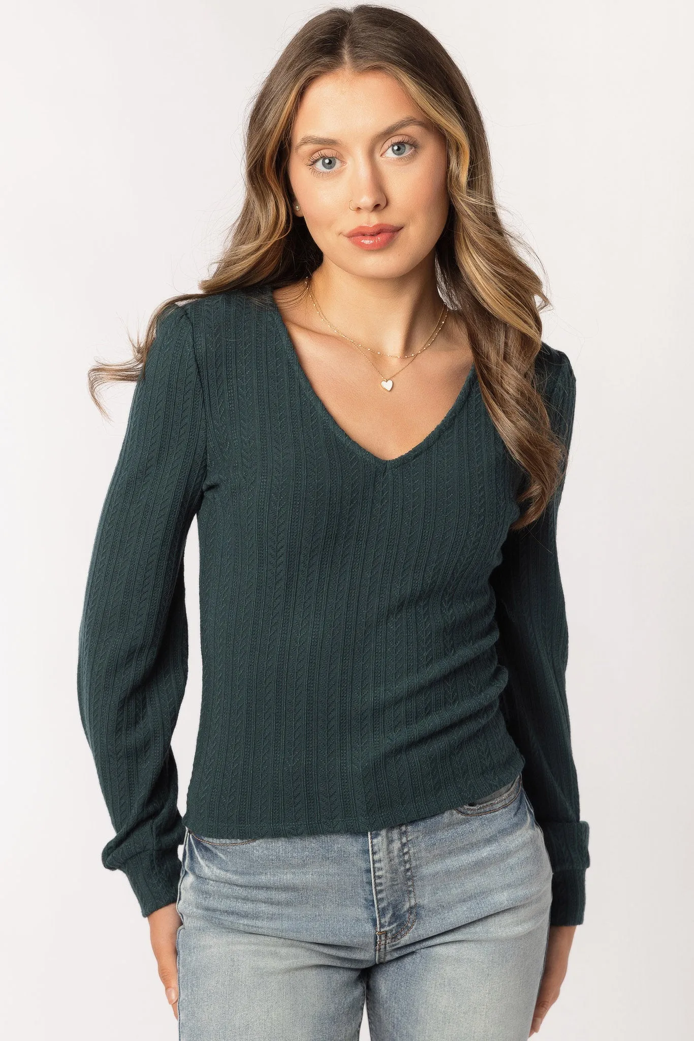 Cable Knit Balloon Sleeve V-neck Sweater sold by Eclipse product image thumbnail 3