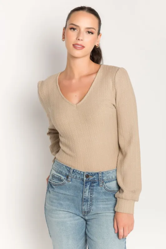 Cable Knit Balloon Sleeve V-neck Sweater sold by Eclipse