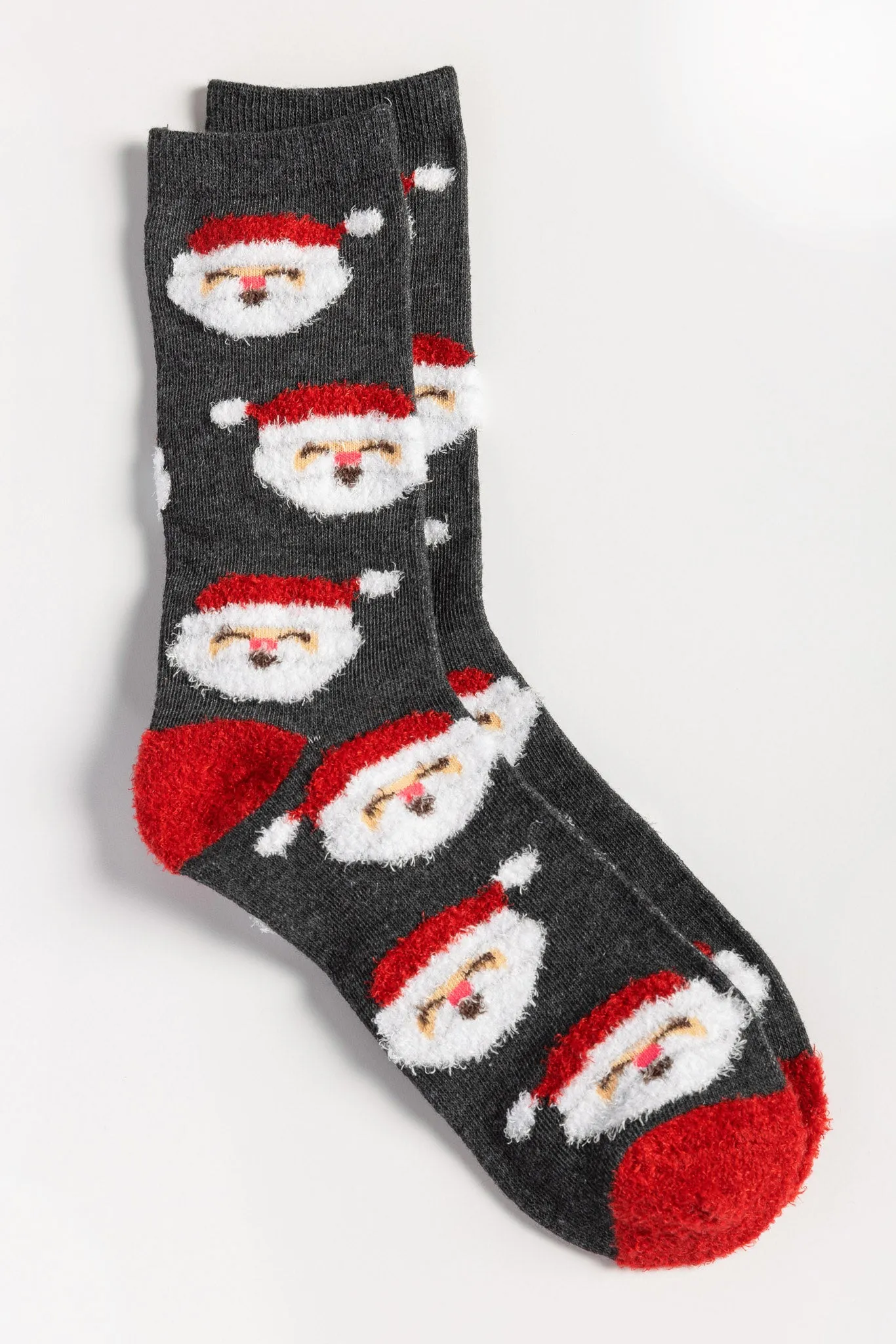 Fuzzy Santa Socks with Contrast Heel and Toe sold by Eclipse