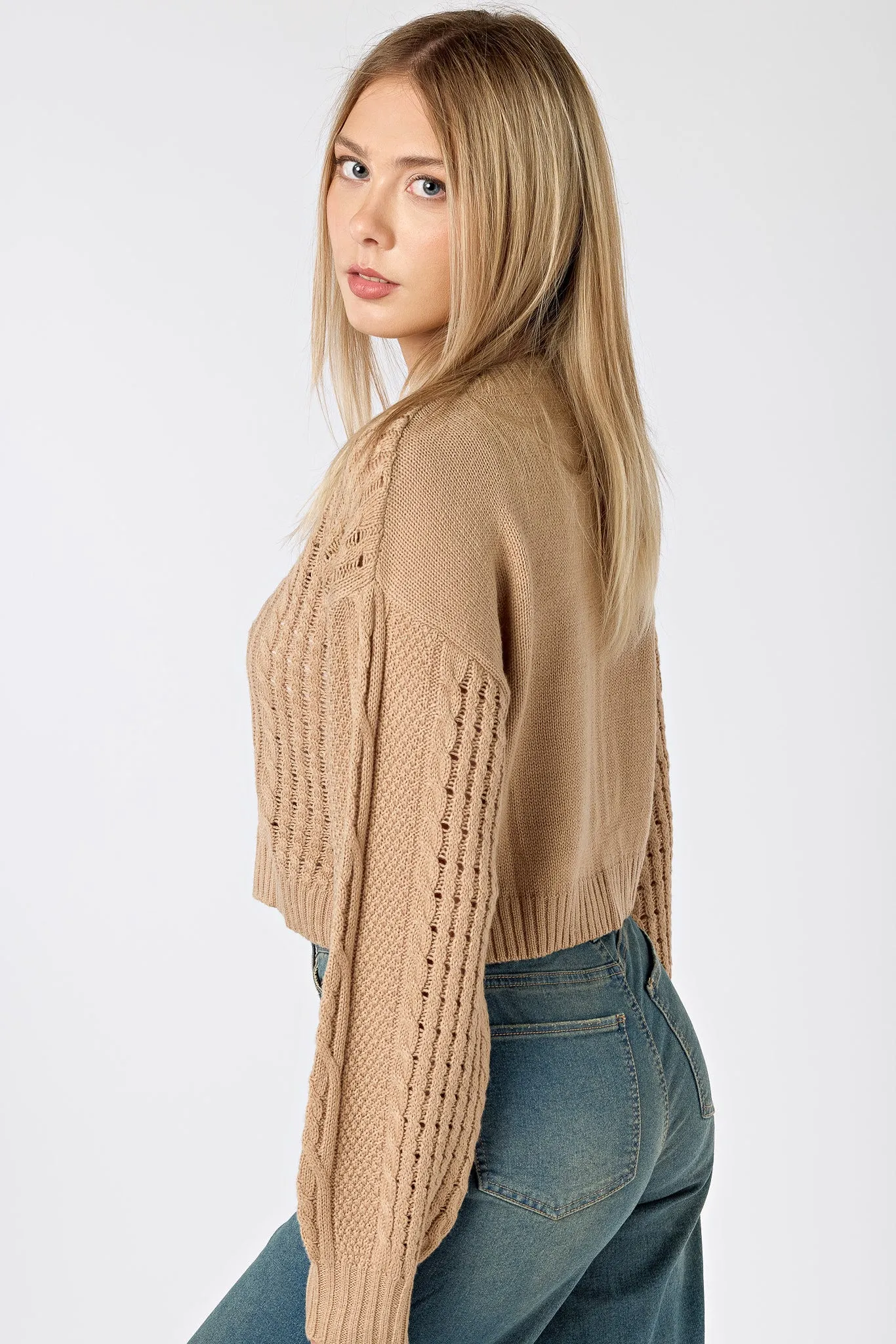 Floral Embroidered Cabled Cropped Sweater sold by Eclipse product image thumbnail 4