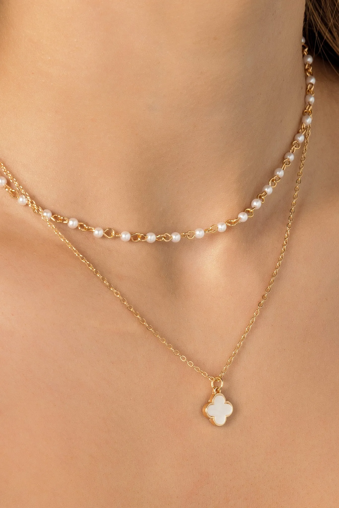 Pearl Clover Double Chain Necklace sold by Eclipse product image thumbnail 2