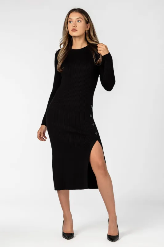Ribbed Long Sleeve Dress with Button Detail sold by Eclipse