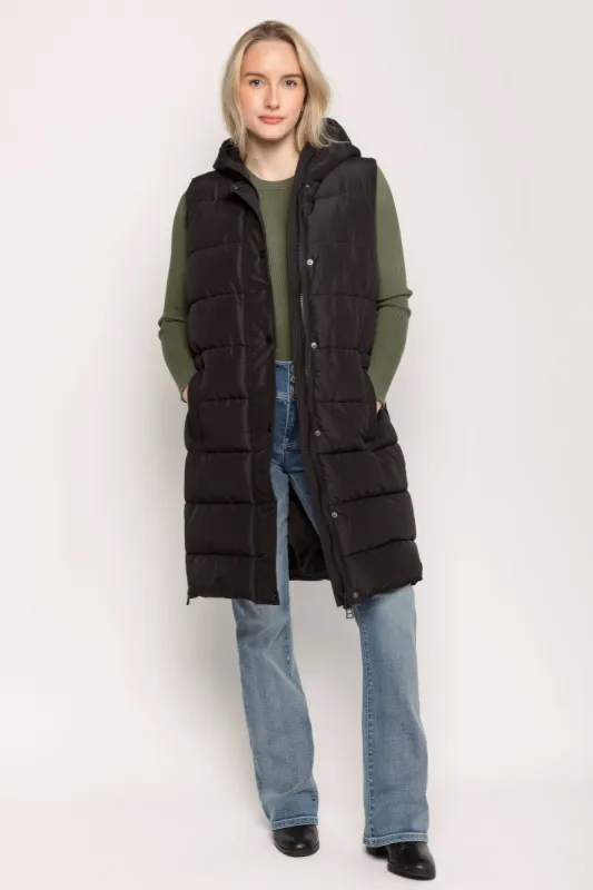 Hooded Midi Puffer Vest with Side Zippers sold by Eclipse