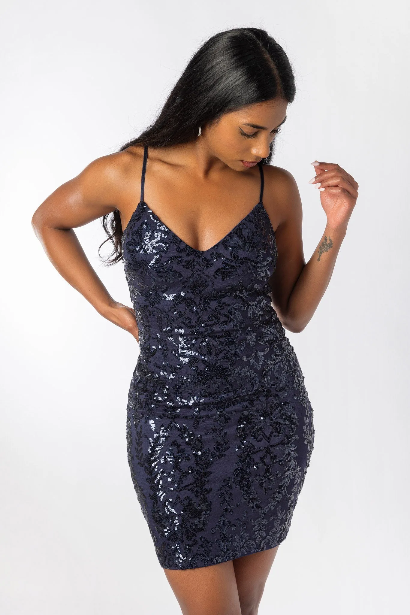 Sequin Mesh Spaghetti Strap Bodycon Dress sold by Eclipse product image thumbnail 3
