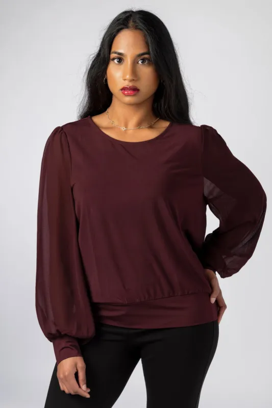 Banded Chiffon Balloon Sleeve Top sold by Eclipse