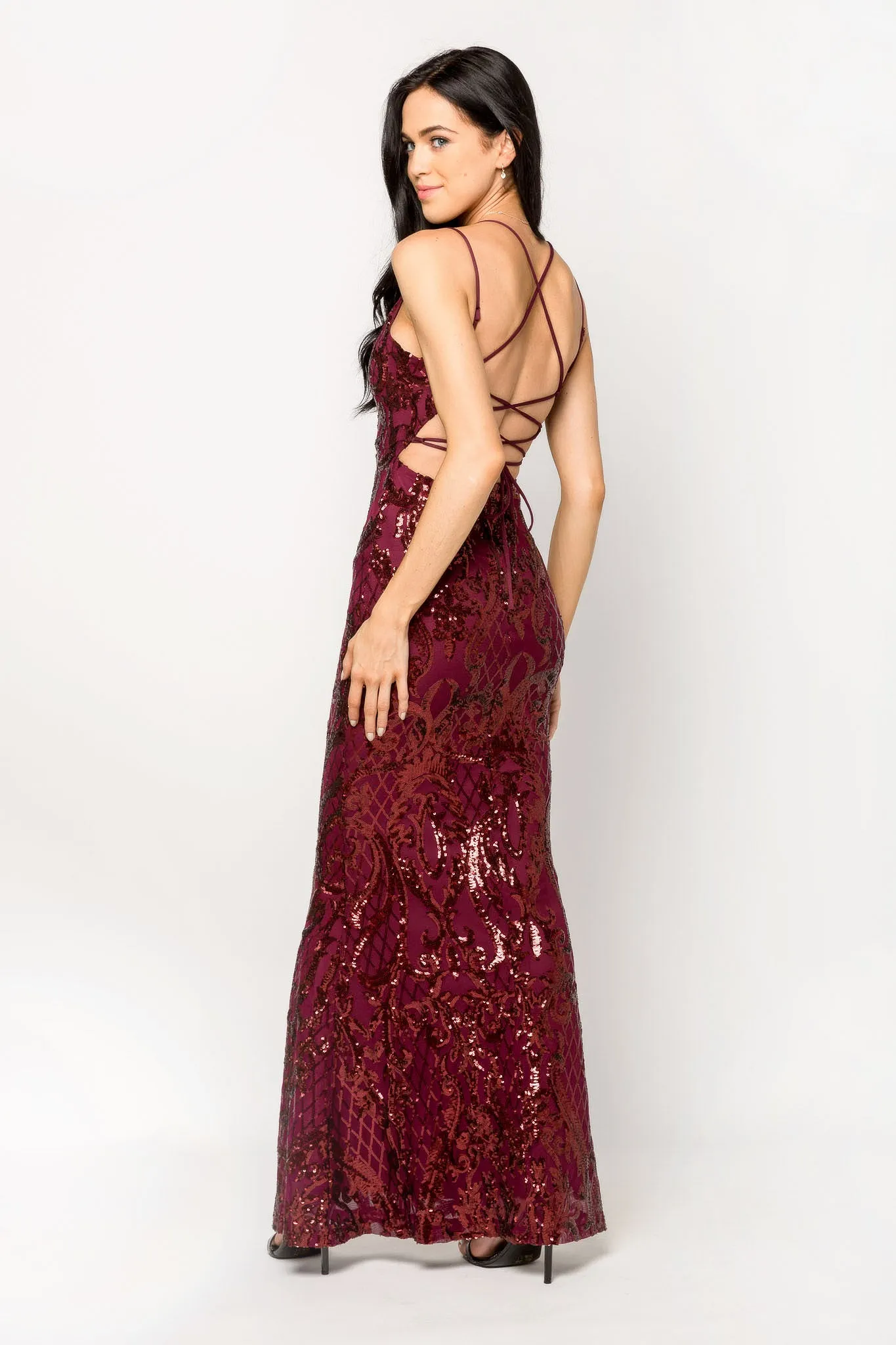 Sequin Mesh Mermaid Maxi Dress with Lace-up Back sold by Eclipse product image thumbnail 2