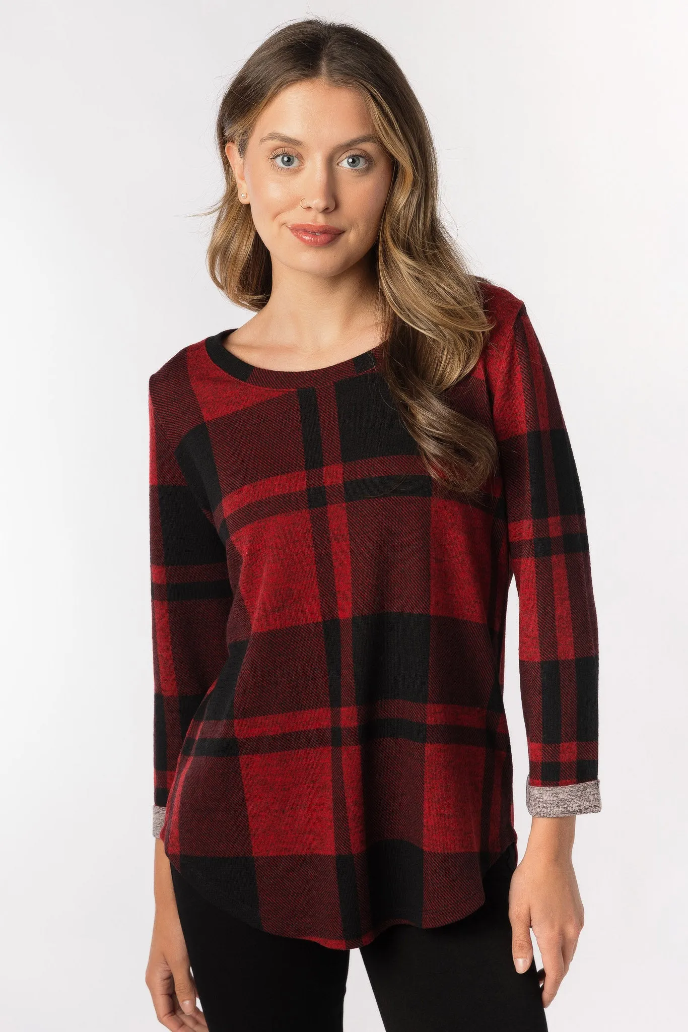 Holiday Plaid Supersoft 3/4 Sleeve Top sold by Eclipse