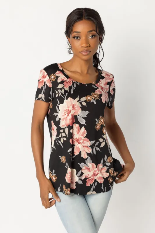 Pink Floral Scoop Neck T-Shirt sold by Eclipse