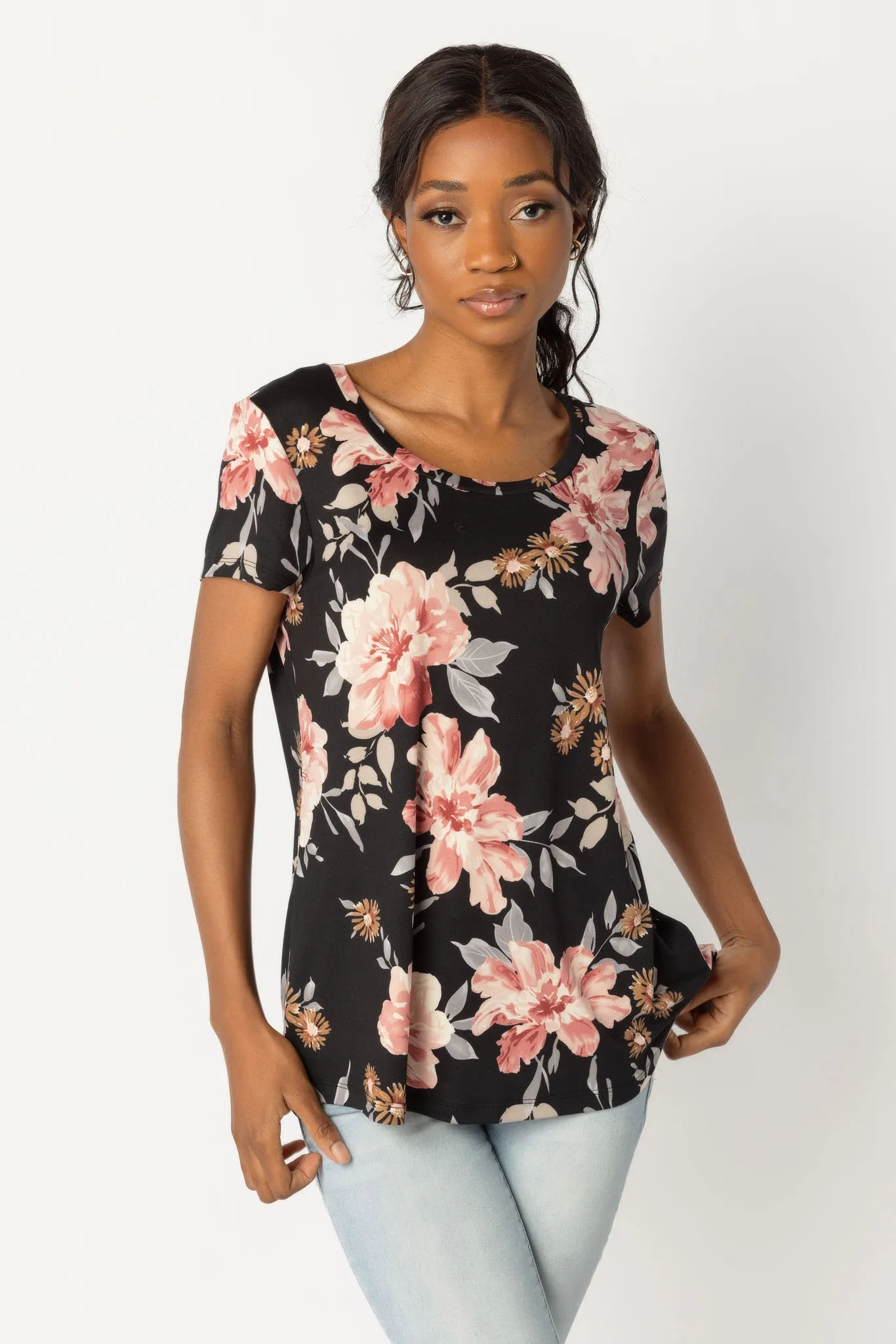Pink Floral Scoop Neck T-Shirt sold by Eclipse