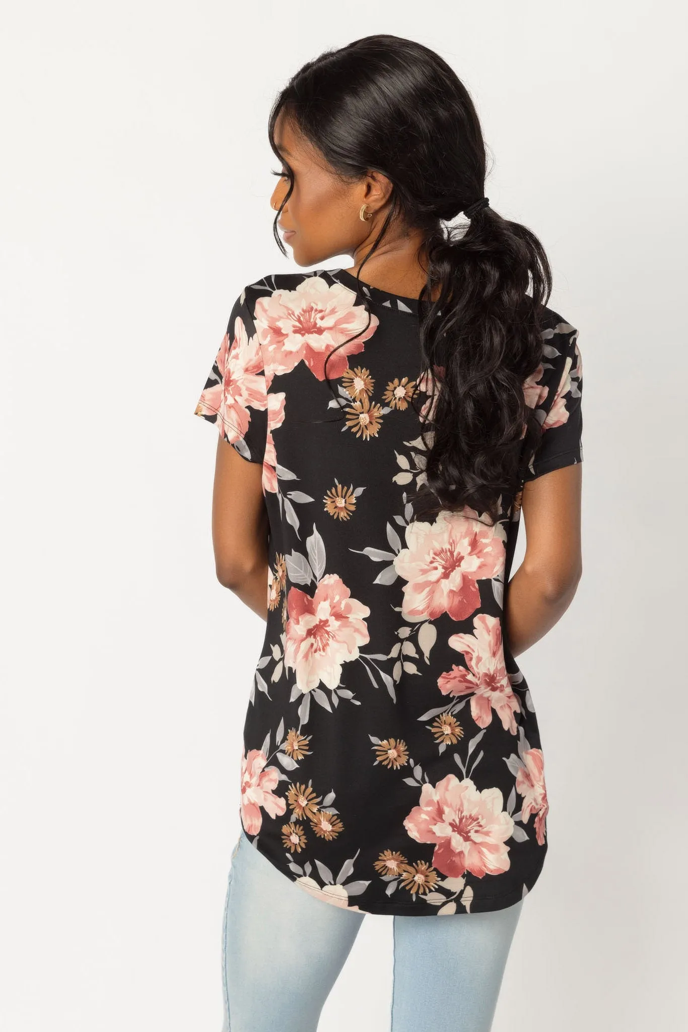 Pink Floral Scoop Neck T-Shirt sold by Eclipse product image thumbnail 2