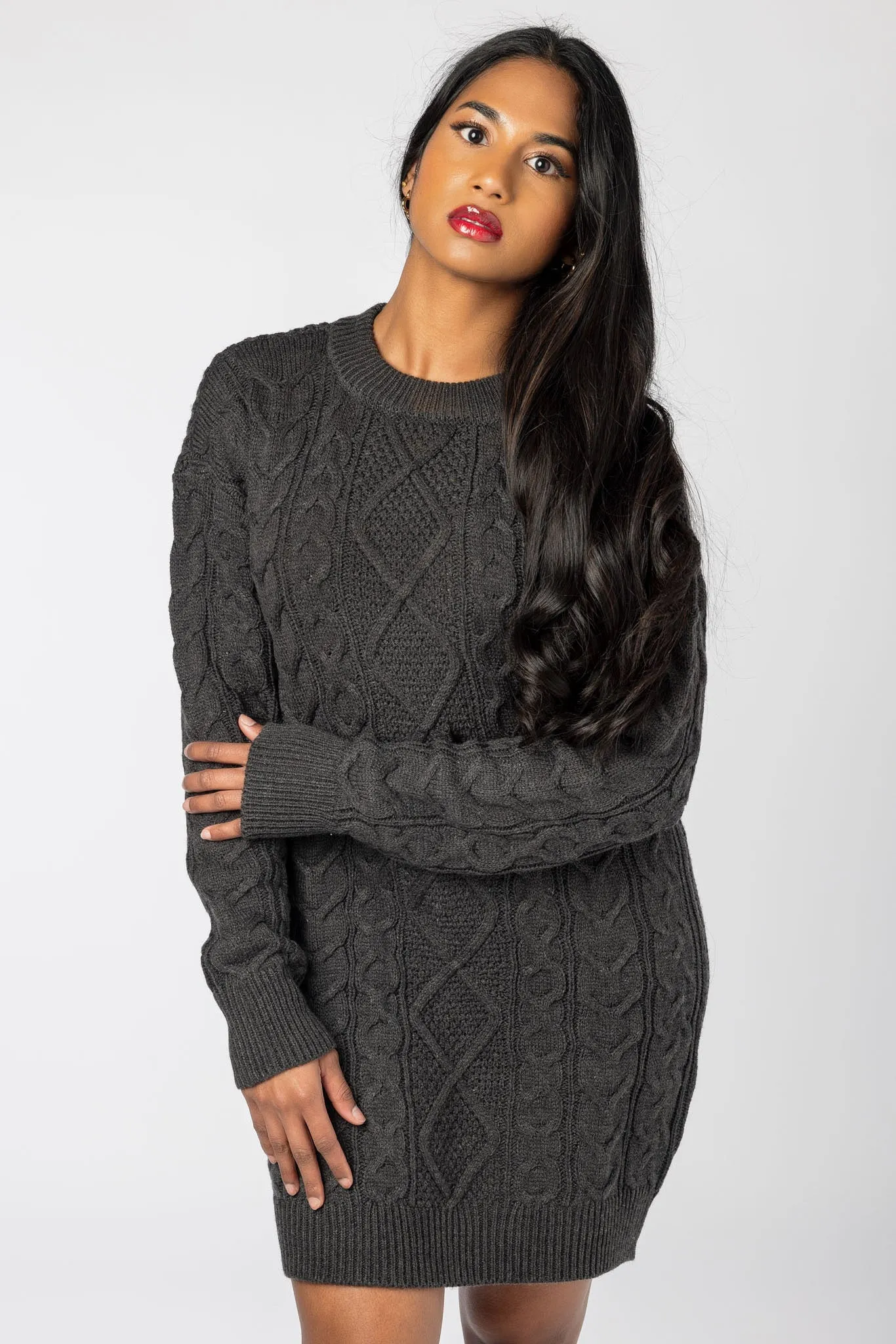 Long Cable Knit Sweater Dress sold by Eclipse product image thumbnail 3