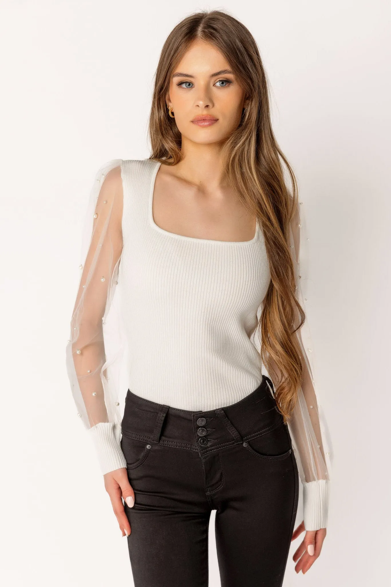 Ribbed Pearl Sweater with Illusion sleeves sold by Eclipse product image thumbnail 5