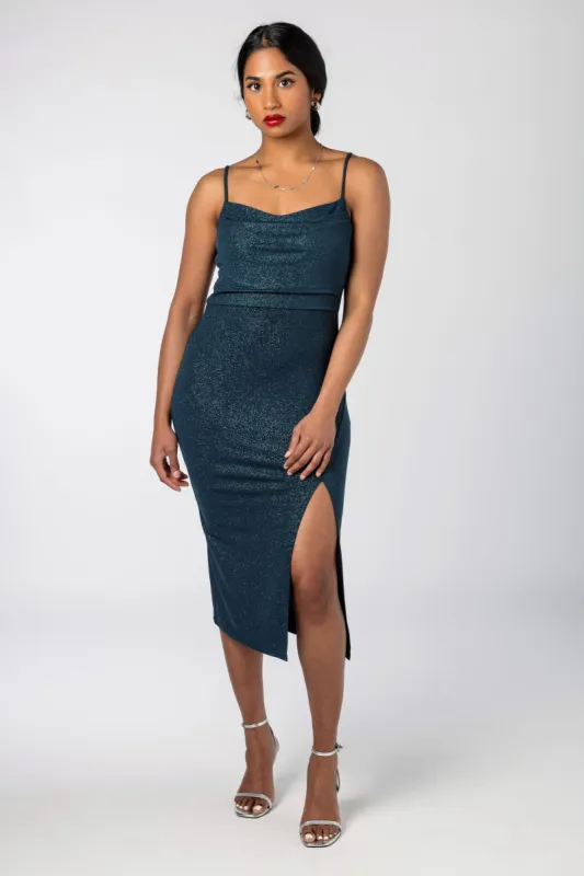 Glitter Drape Neck Midi Dress sold by Eclipse
